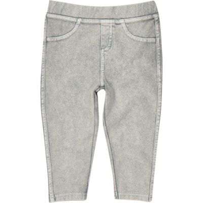Mini girls light grey denim leggings